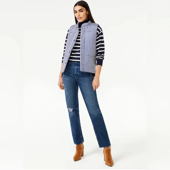 Free Assembly Women’s Oversized Striped Puffer Vest - Size M - Picture 1 of 10